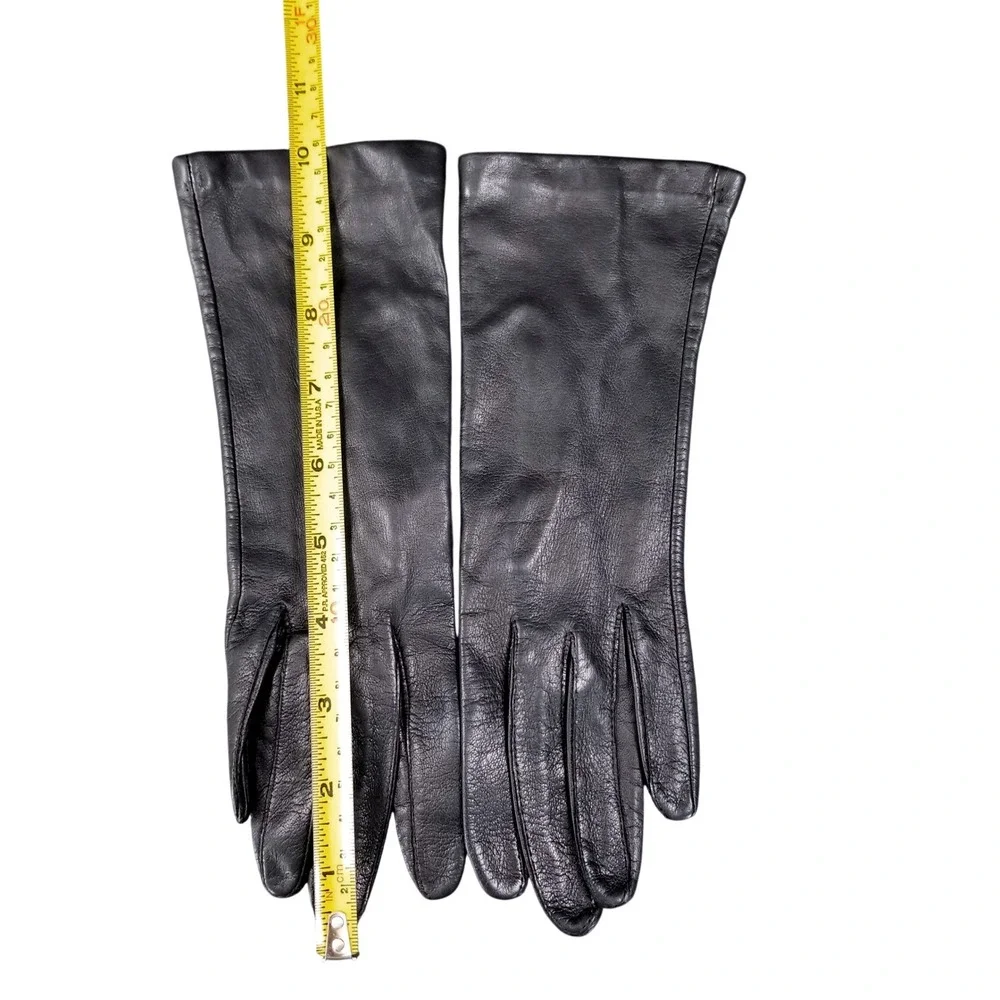 Vintage Antron Thin Leather Gloves Women's Sz 6.5 Black Lined Mid Length‎ Preppy